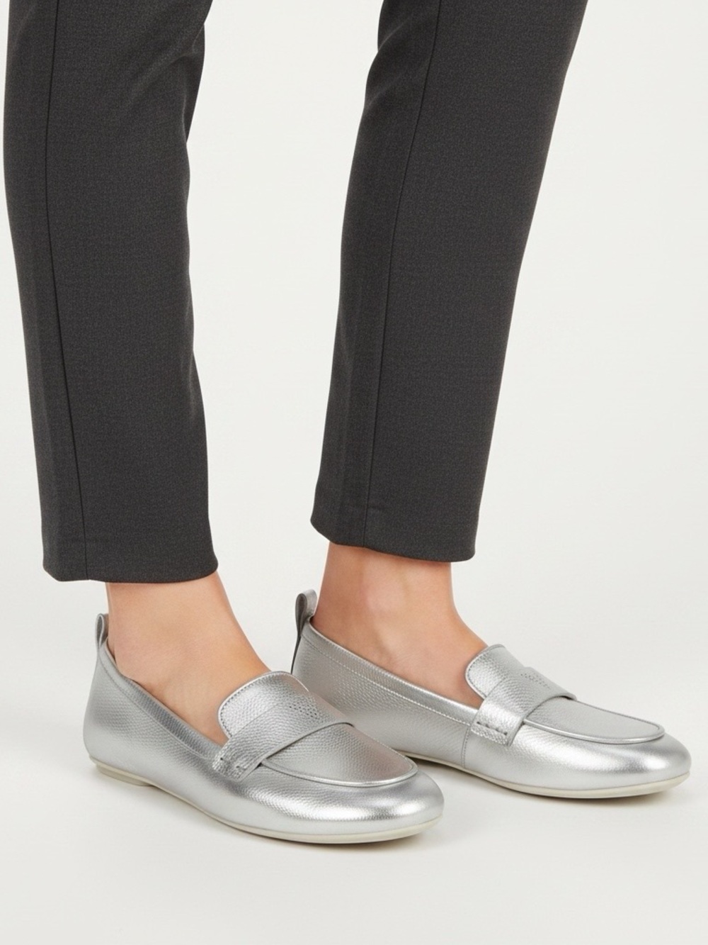 Vionic Tessa flat loafer silver metallic leather V logo orthotic arch support 11